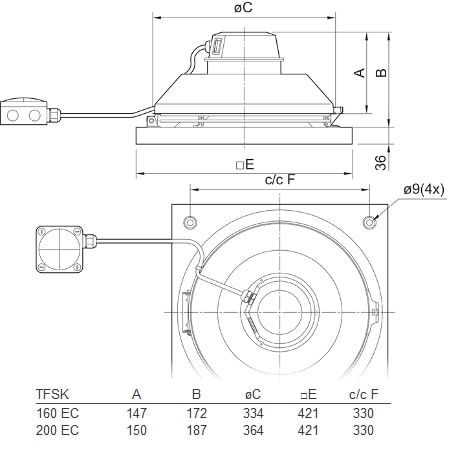 Takfläkt TFSK 160 EC Sileo Svart