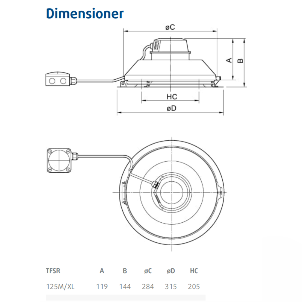 Takfläkt TFSR 125 XL Svart