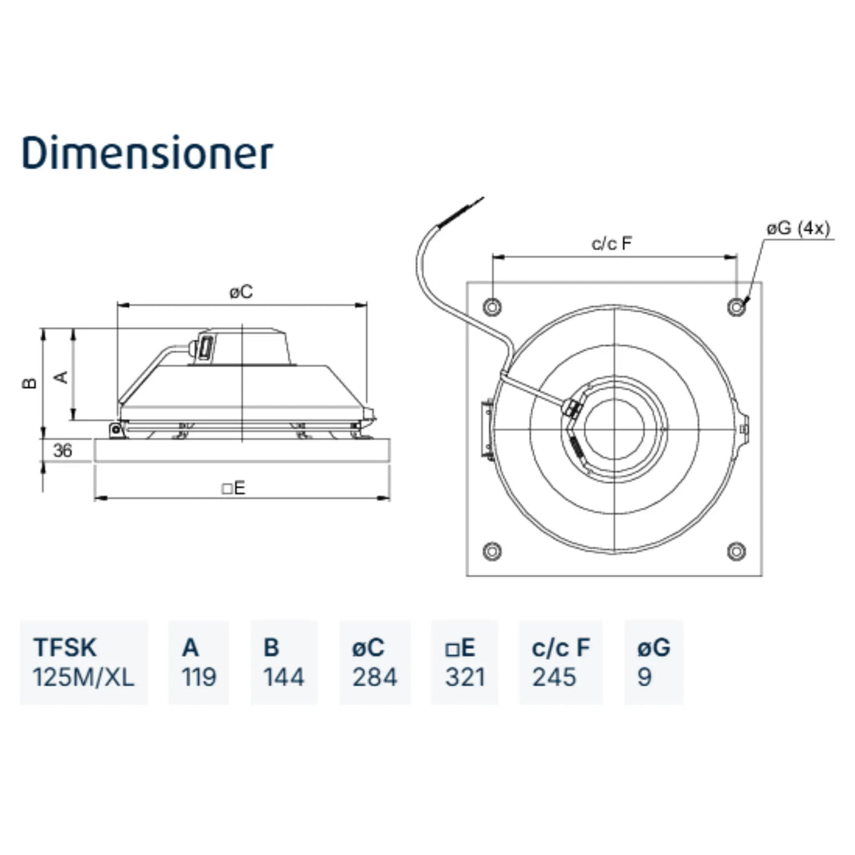 Takfläkt TFSK 125 M Röd