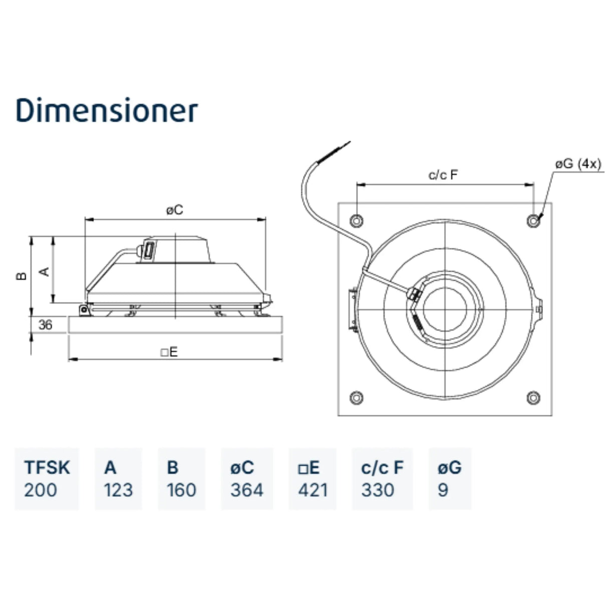 Takfläkt TFSK 200 Röd